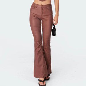 EDIKTED Luna Faux Leather Flare Jeans (Size Small)